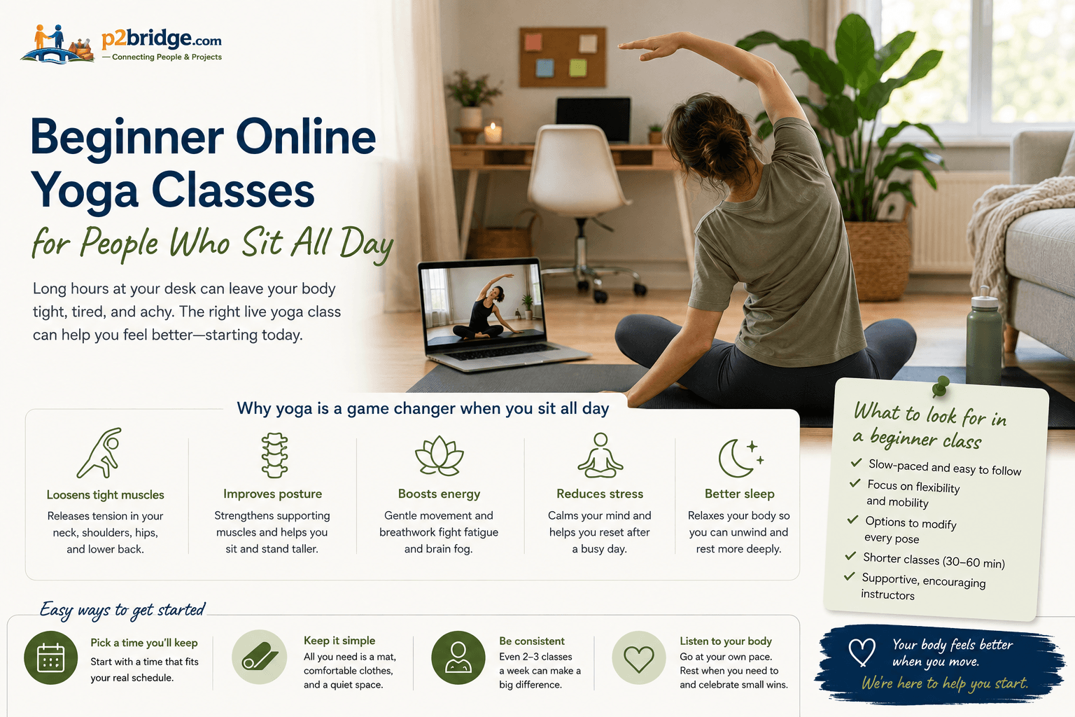 Beginner Online Yoga Classes for People Who Sit All Day