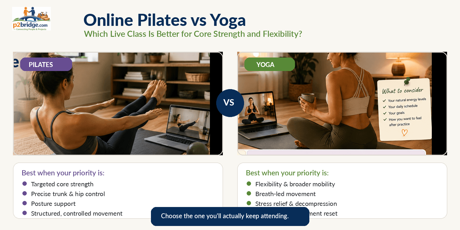 Online Pilates vs Yoga: Which Live Class Is Better for Core Strength and Flexibility?