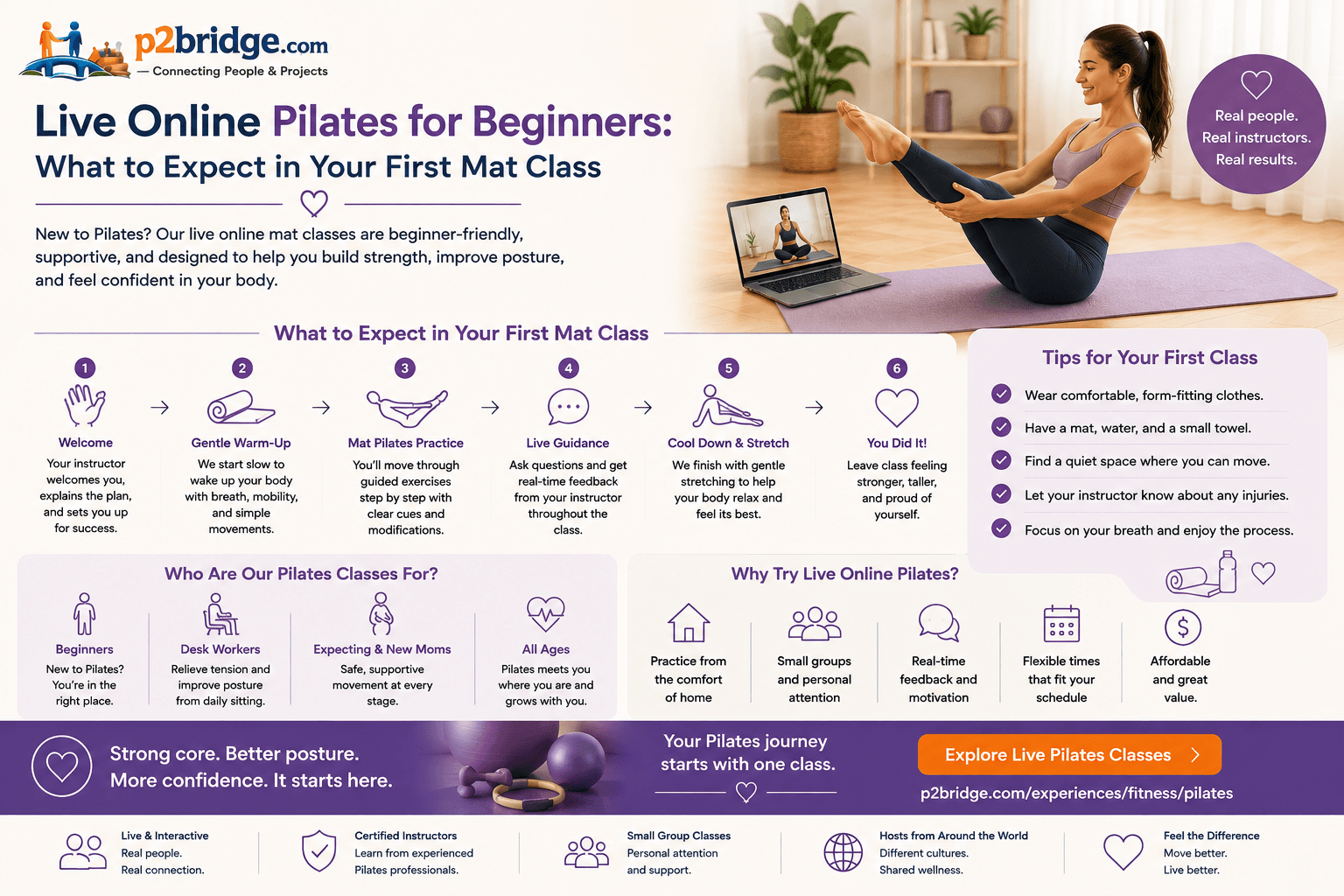 Live Online Pilates for Beginners: What to Expect in Your First Mat Class