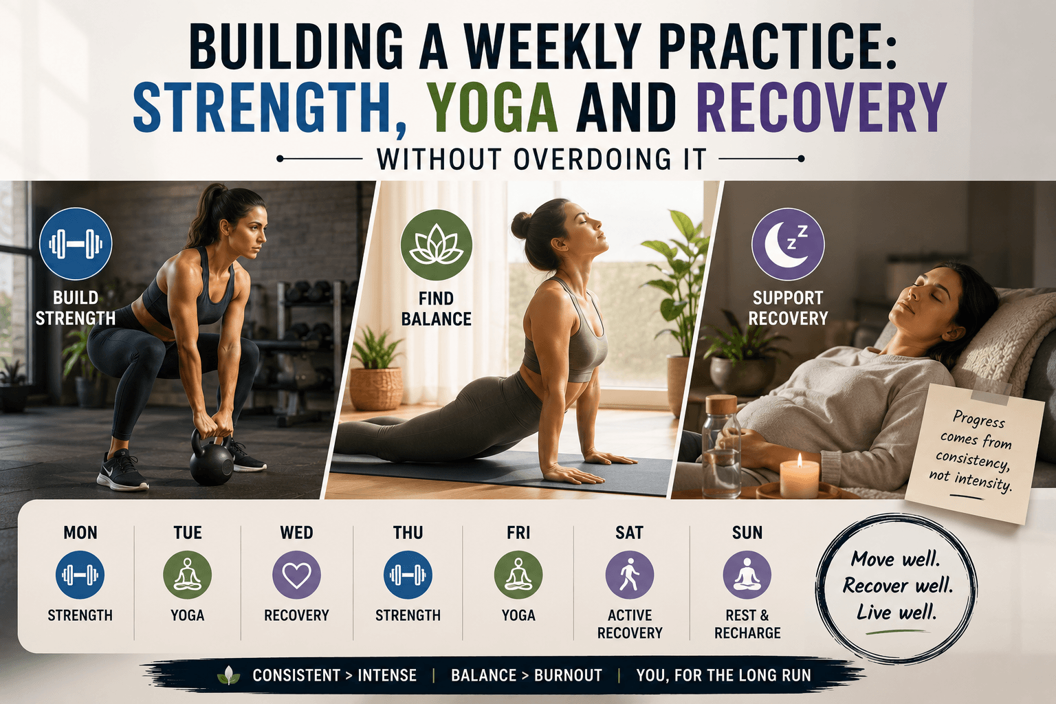 Building a weekly practice: strength, yoga and recovery without overdoing it
