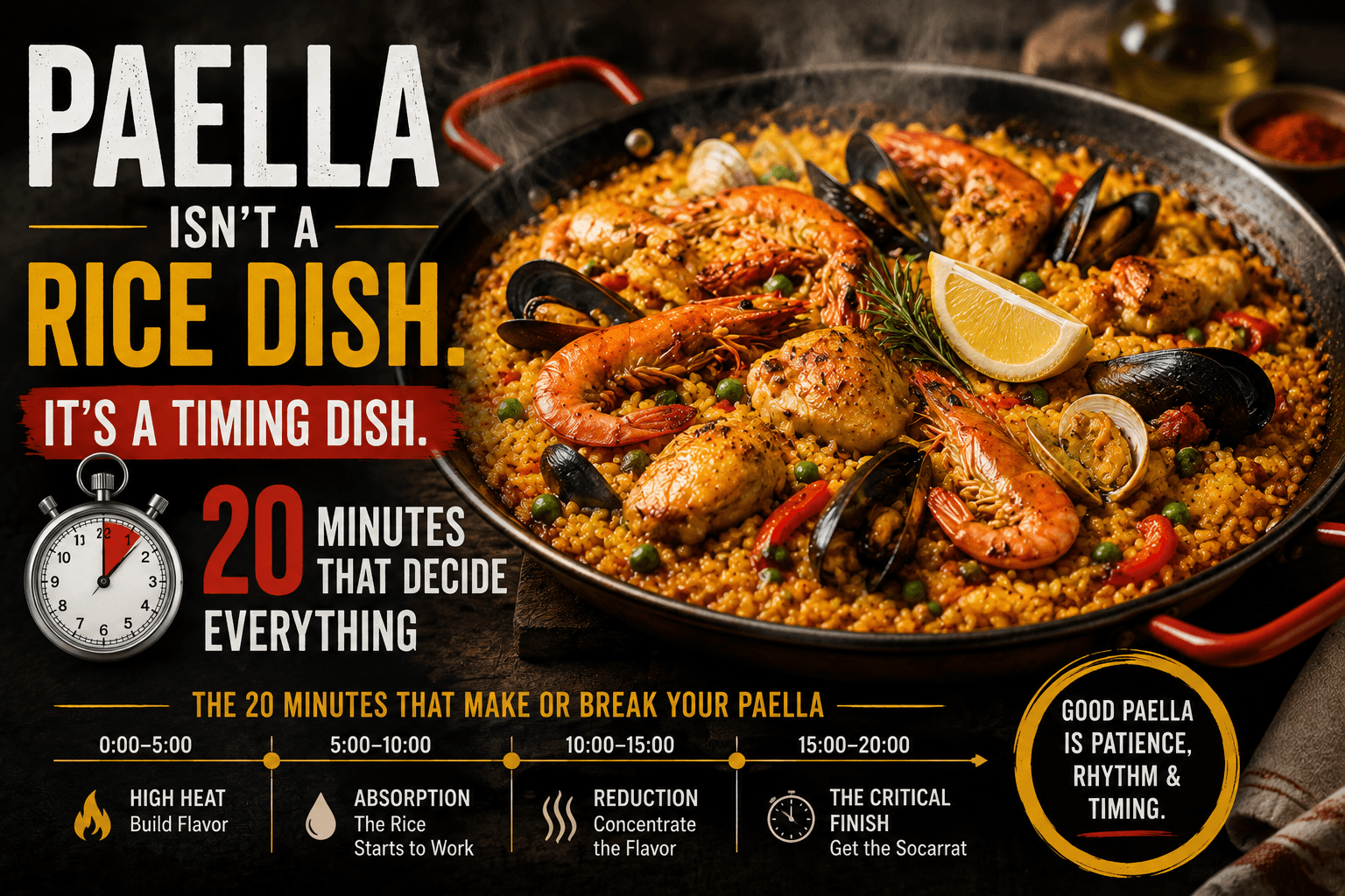 Paella Isn't a Rice Dish. It's a Timing Dish — Here's the 20 Minutes That Decide Everything