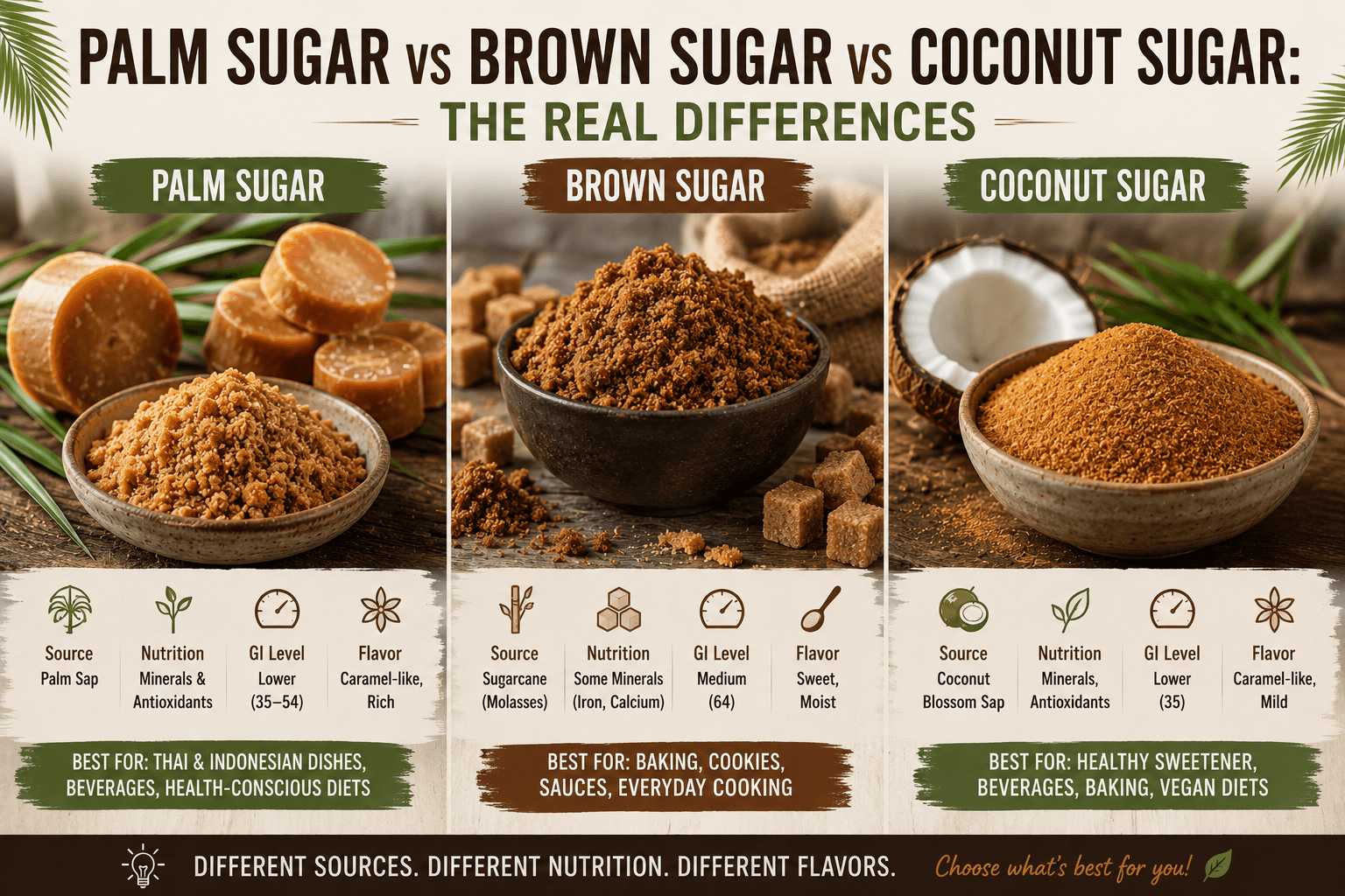 Palm Sugar vs Brown Sugar vs Coconut Sugar: The Real Differences