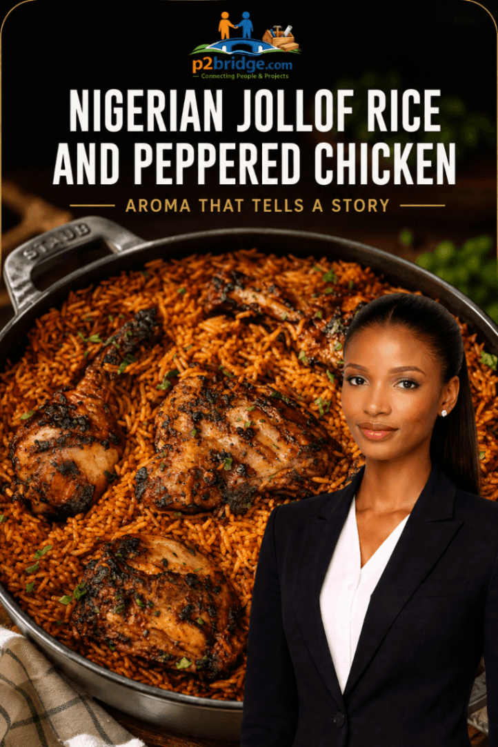 jollof rice and black peppered chicken