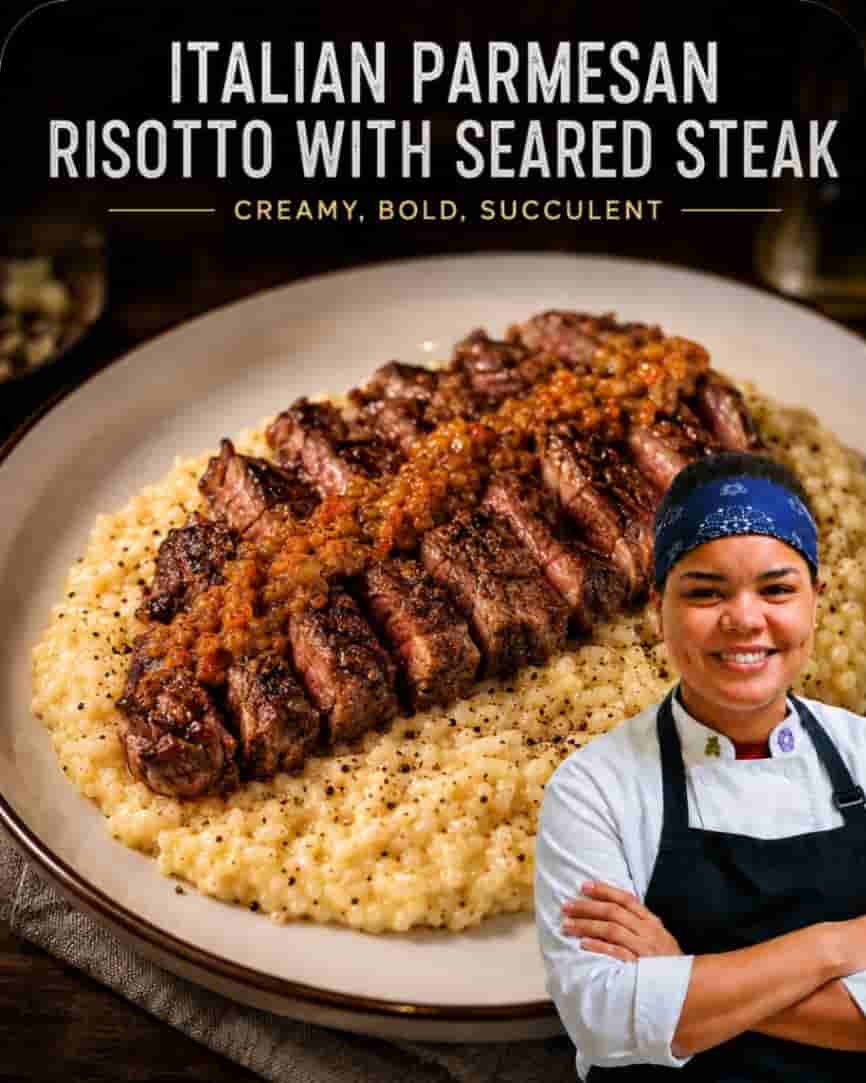 Creamy Italian Parmesan Risotto with Seared Steak background